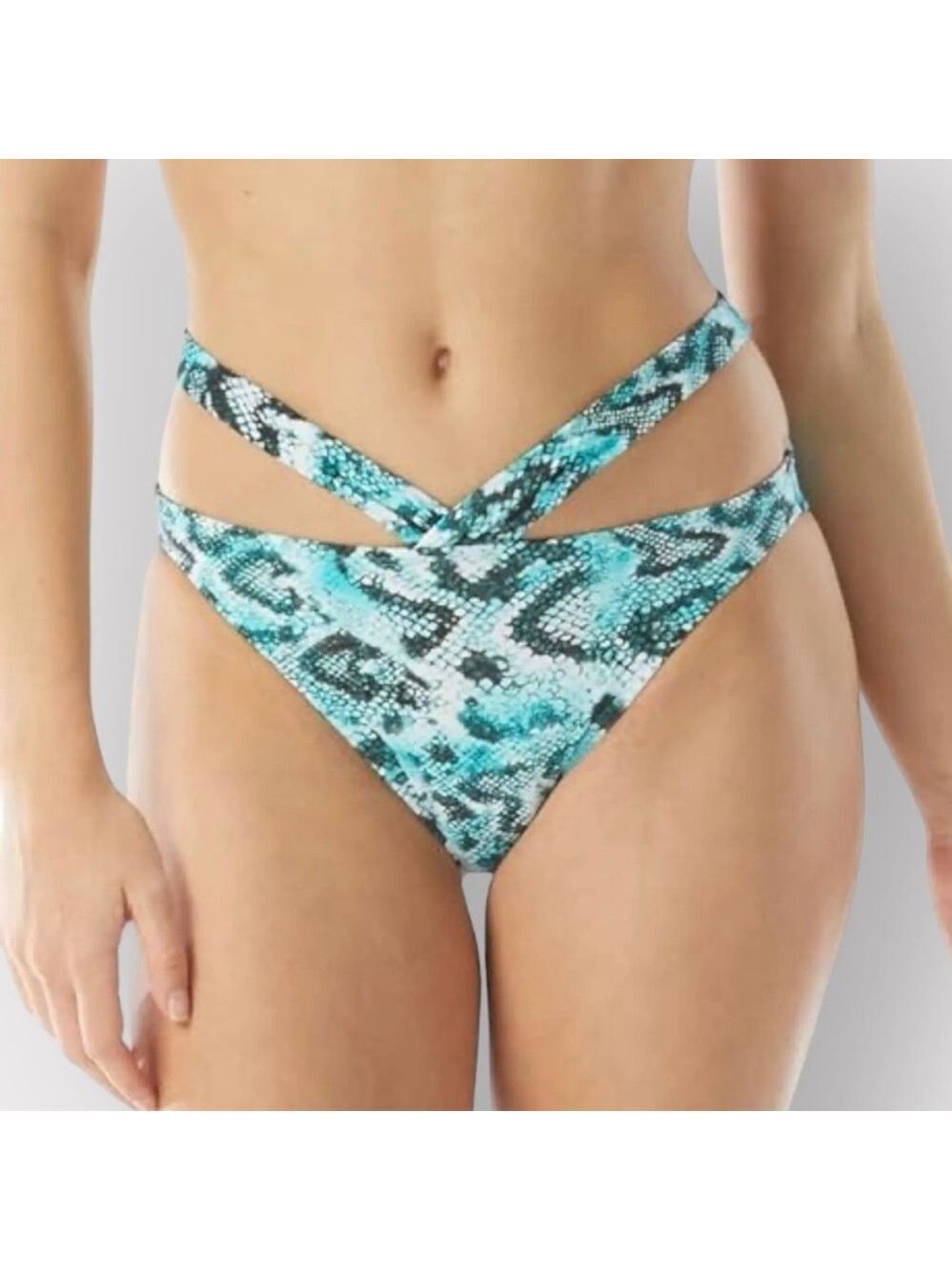 P195 Sundazed NEW Womens Medium Swim Bikini Bottoms Teal Python Cut-Out Auction